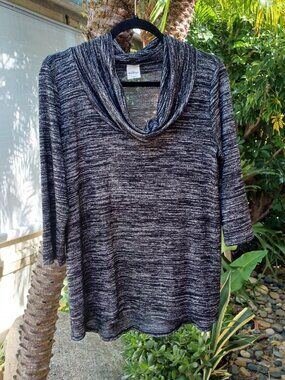 Marled Kaileigh Black/Grey Knit Cowl Neck Top Pullover Size Med Excellent Cond